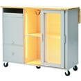thumbnail image 3 of Rolling Kitchen Island With Storage Drawer Adjustable Shelf Sliding Glass Door Cabinet With LED Light For Kitchen, 3 of 9