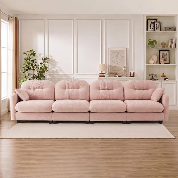 YWEN 140" Oversized Chenille Modular Sectional Sofa, Comfy Cloud Sectional Couches, Tufted Cushion Backrest & High-Density Foam, 4-Seater Deep Seat Sofa with Throw Pillows for Living Room