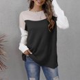 thumbnail image 7 of XPMWRP Women's Casual Round Neck Color Block Fashion Sweater Side Split Hem Long Sleeve Loose Ribbed Blouse Tunic Tops Knit Sweater Black L, 7 of 7