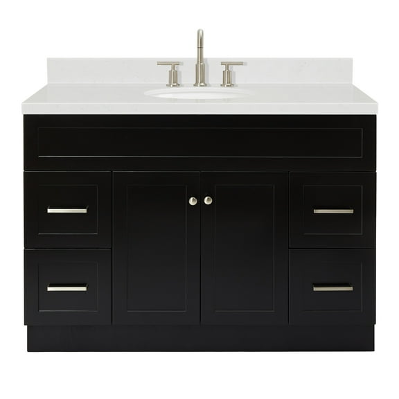 Ariel Hamlet 48 In. Oval Sink Bathroom Vanity With Carrara White Quartz Countertop 1.5 Edge In Black