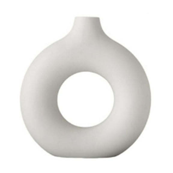 MOQIN White Ceramic Vase, Modern Vase for Minimalist Decor, Hollow Round Matte Pampas Flower Vases for Boho Home Wedding Party Room Dinner Table Shelf Decor