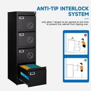 Fesbos 4 Drawer File Cabinet with Lock, File Cabinets for Home Office,18 Deep Vertical Metal Black File Cabinet Office Storage Cabinet Organizer for Letter/Legal / A4