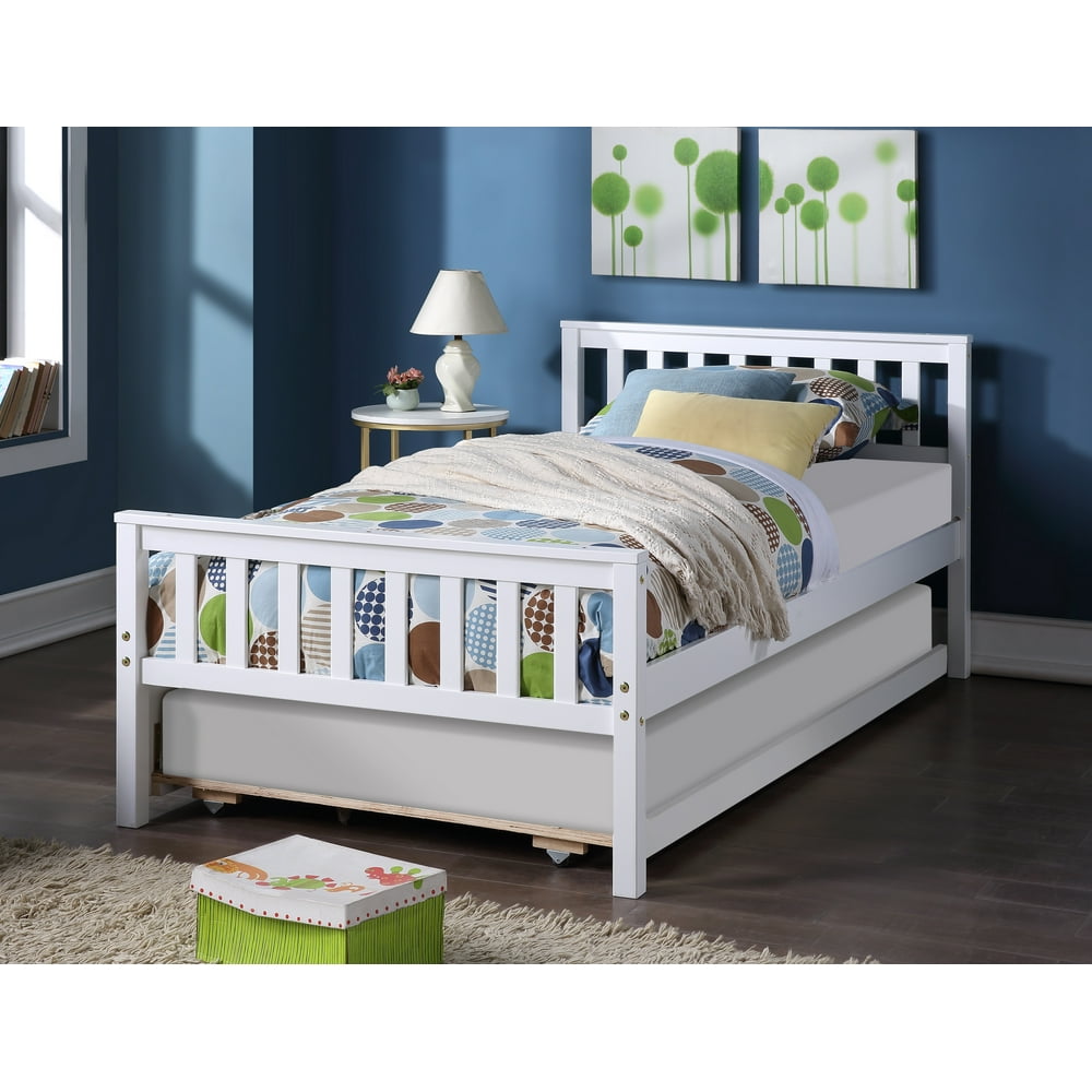 Pullout Combination Bed with Casters, Bedroom Twin Bed with Headboard