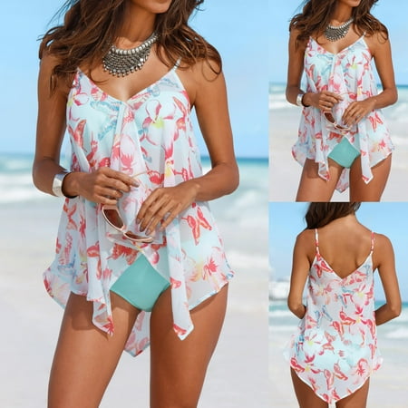 Mesh Bikini Set Tuscom Womens 3PCS Tankini Sets Bikini Bottom Plus Size Mesh Layered Swimwear Swimsuits ()