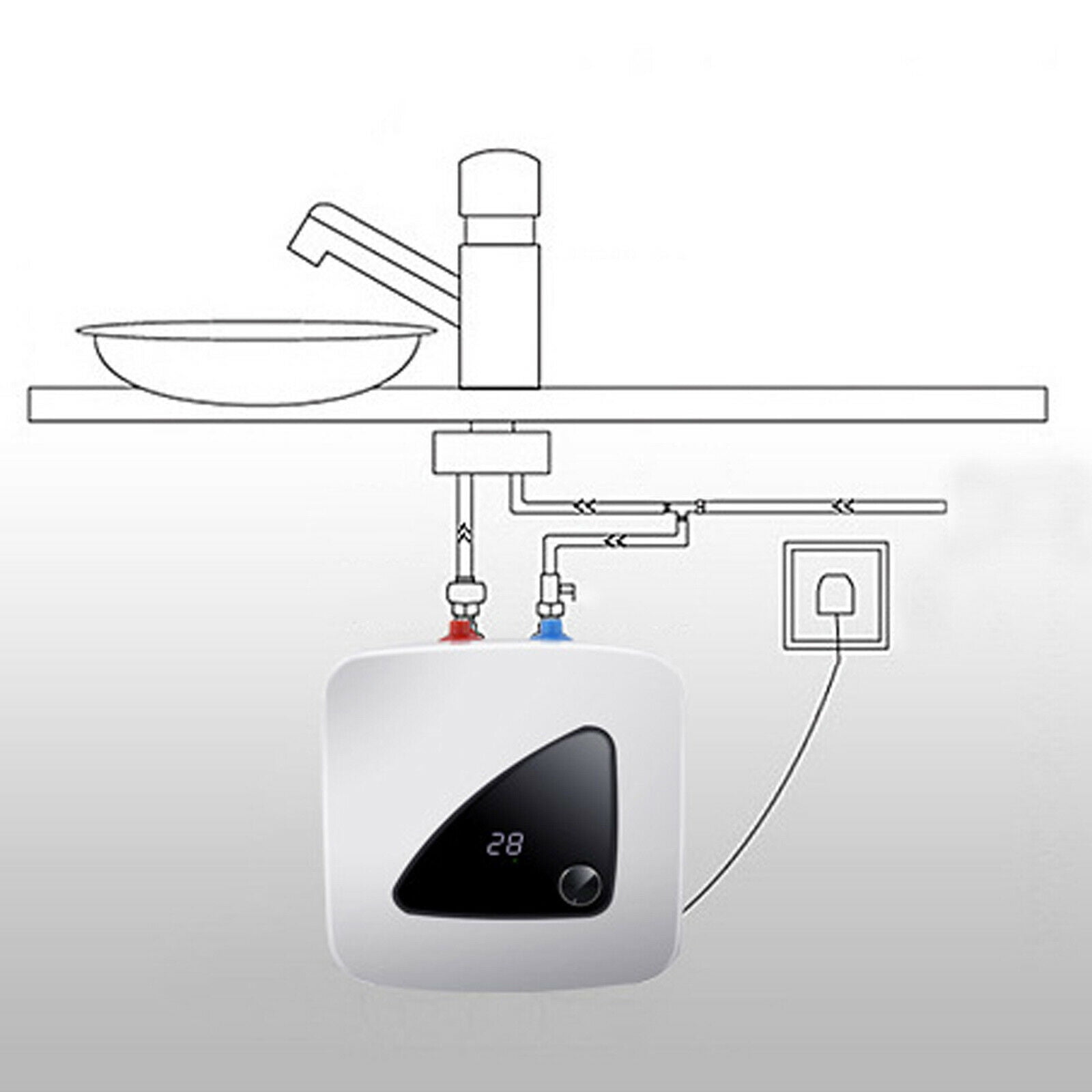 8L Instant Electric Hot Water Heater Mini Tank Heating Machine Under Sink Boiler Shower 110V 1500W
