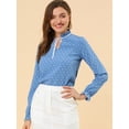 thumbnail image 2 of INSPIRE CHIC Blusa con cuello con volantes y lazo para mujer, blusa de manga larga con campana vintage Corazones Azules S, 2 of 6