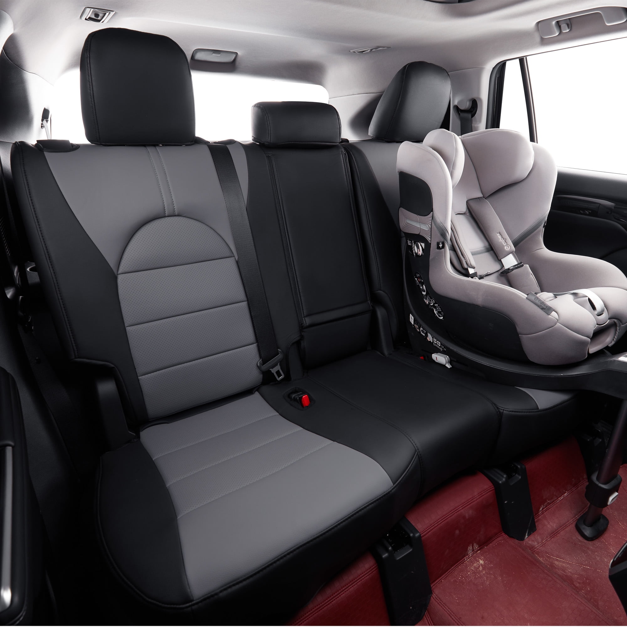 Coverdream Custom Fit Highlander Car Seat Covers for Toyota Highlander SUV 2020-2026 Three Row,2nd-Row 40/60 Split,Breathable Leather Auto Seat Covers(Full Set,Black/Gray)