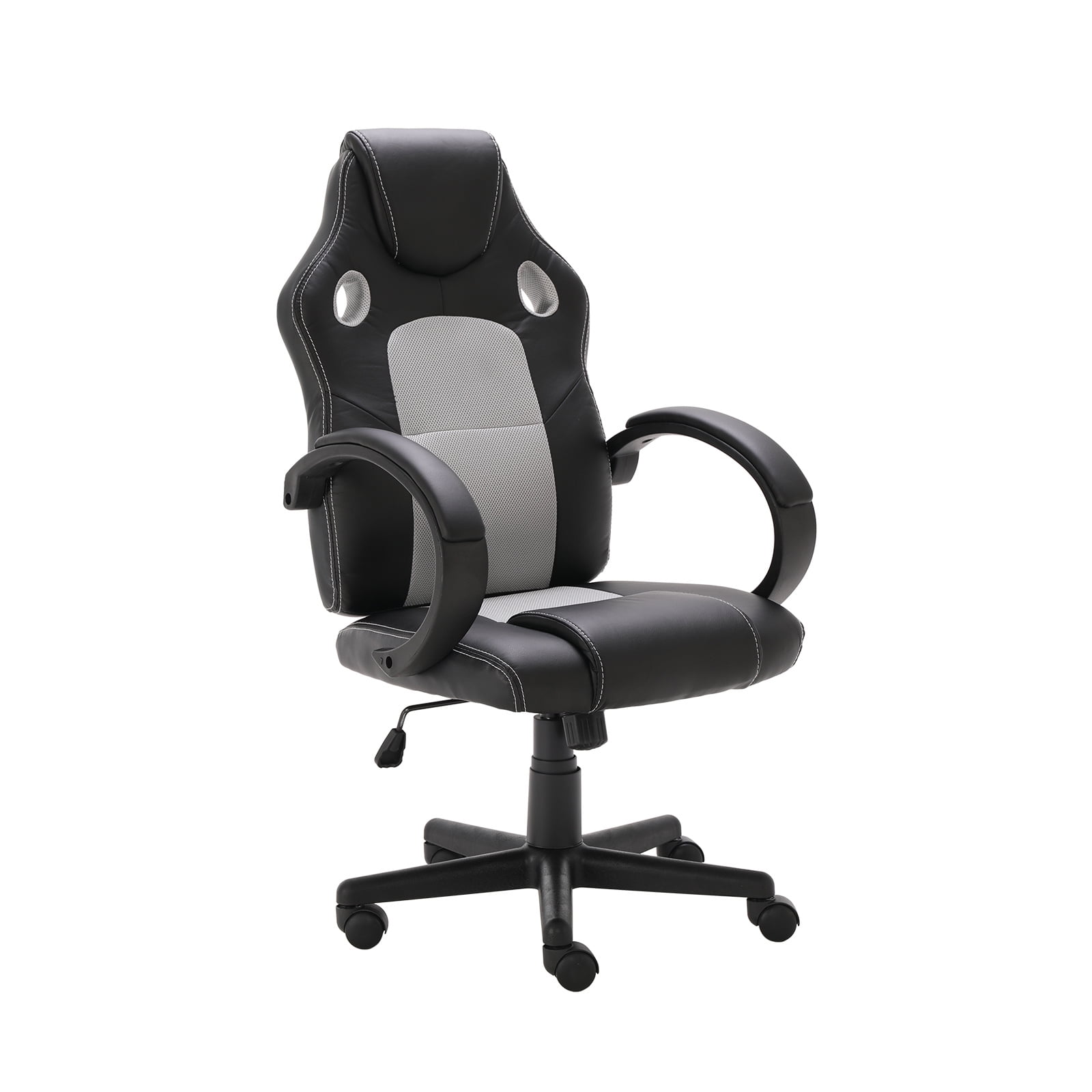 Henmomu pu swivel desk chair, fixed arm computer gaming chair, high