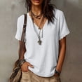 thumbnail image 4 of Diufon Cotton Linen Tops for Women Lace Trim V Neck Short Sleeve Shirts Summer Fashion Vacation Boho Blouses, 4 of 7