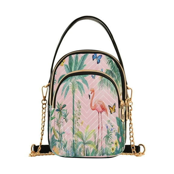 ALAZA Chain Crossbody Bags for Women Tropical Flamingo Butterfly Shoulder Handbag Phone Purse
