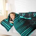 thumbnail image 4 of Homewish Geometric Honeycomb Bedding Comforter Set,Cartoon Lightning Twin Comforter Sets,Cyan Black Hexagon Bedding Set For Teens,Ultra Soft Home Decor Reversible,2-Piece, 4 of 8