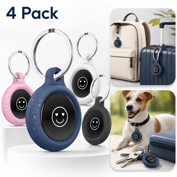 Sherry AirTag Holder Waterproof Keychain, Blue/Pink/White/Black, 4 Pack