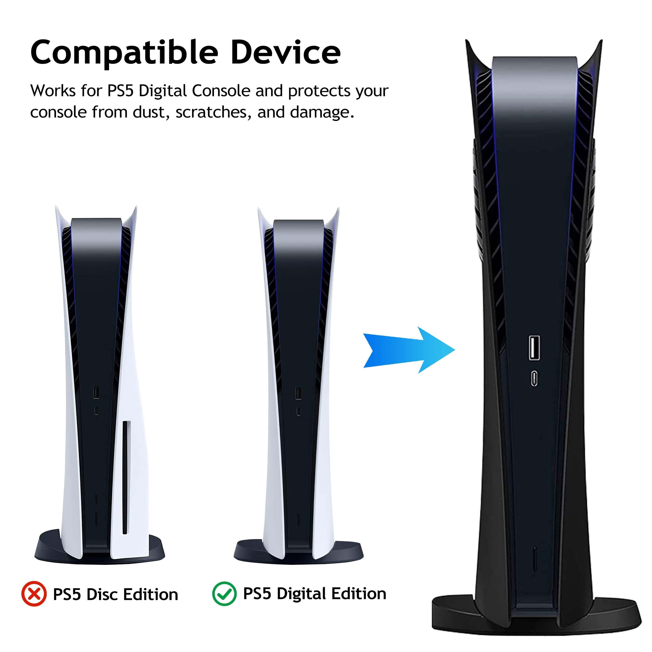 PS5 Cover Plates Faceplate for Original PS5 Digital Edition with Enhanced Cooling Vents & Dust Filter, Black