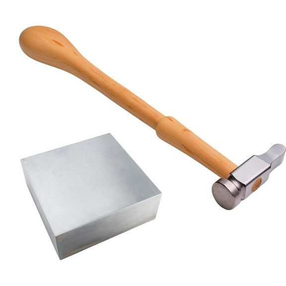 BENCH WIZARD Premium 2" Steel Block & 10" Chasing Hammer Kit  Hardened & Polished for Jewelry Crafting  Essential Workbench Tool Set