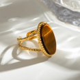 thumbnail image 4 of Geometric Oval Statement Ring for Women Gold-Toned Titanium Steel Retro Stone Adjustable Open Band Wrap Finger Rings Comfirm Fit Boho Vintage Wedding Engagement Jewelry, 4 of 12