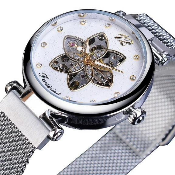 Mechanical Watches Stainless Steel Strap Stainless Steel Pointer Creative Starry Sky Hollow Pattern Design Rhinestone Decoration