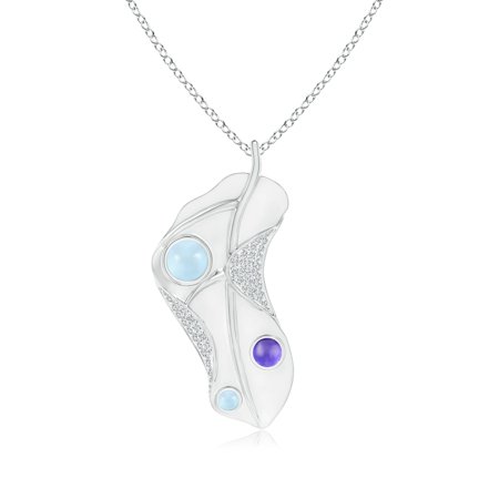 Aquamarine Bezel - March Birthstone Pendant Necklaces - Bezel Set Aquamarine and Tanzanite Dew Drop Leaf Pendant in 14K White Gold (5mm Aquamarine) - SP1235AQTD-WG-AAA-5