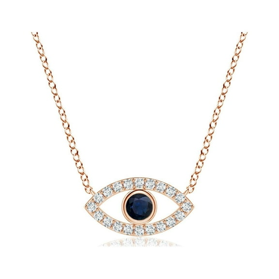 ANGARA Natural Blue Sapphire Evil Eye Pendant with Diamond Accents in 14K Rose Gold for Women (Size-2.5mm) | September Birthstone, Anniversary, Jewelry Gift for Women | Natural Blue Sapphire Necklace