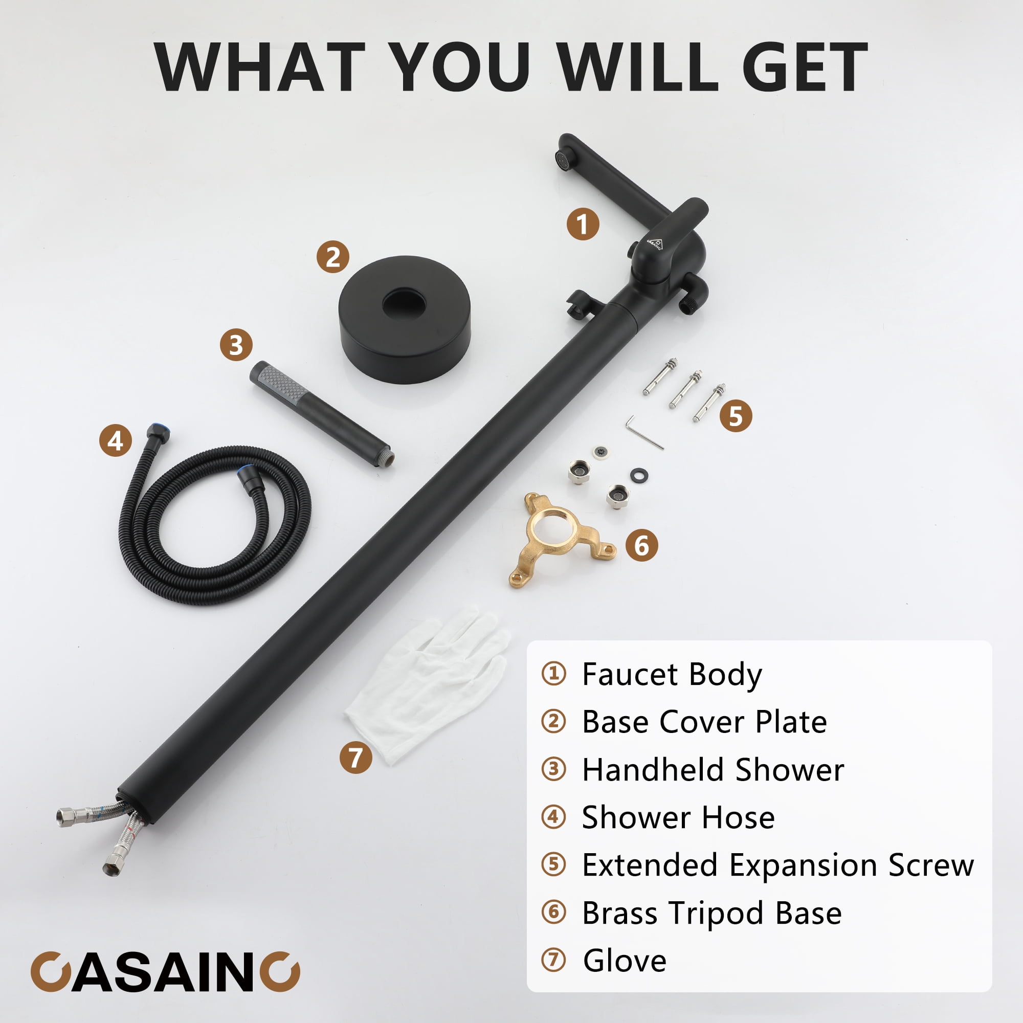 CASAINC Single-Handle Modern Floor Mount Freestanding Bathtub Faucet with Handheld Shower in Matte Black