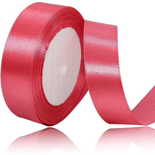 LAICAIW Solid Color Watermelon Red Satin Ribbon, 1 Inches x 25 Yards Fabric Satin Ribbon for Gift Wrapping, Crafts, Hair Bows Making, Wreath, Wedding Party Decoration and Other Sewing Projects