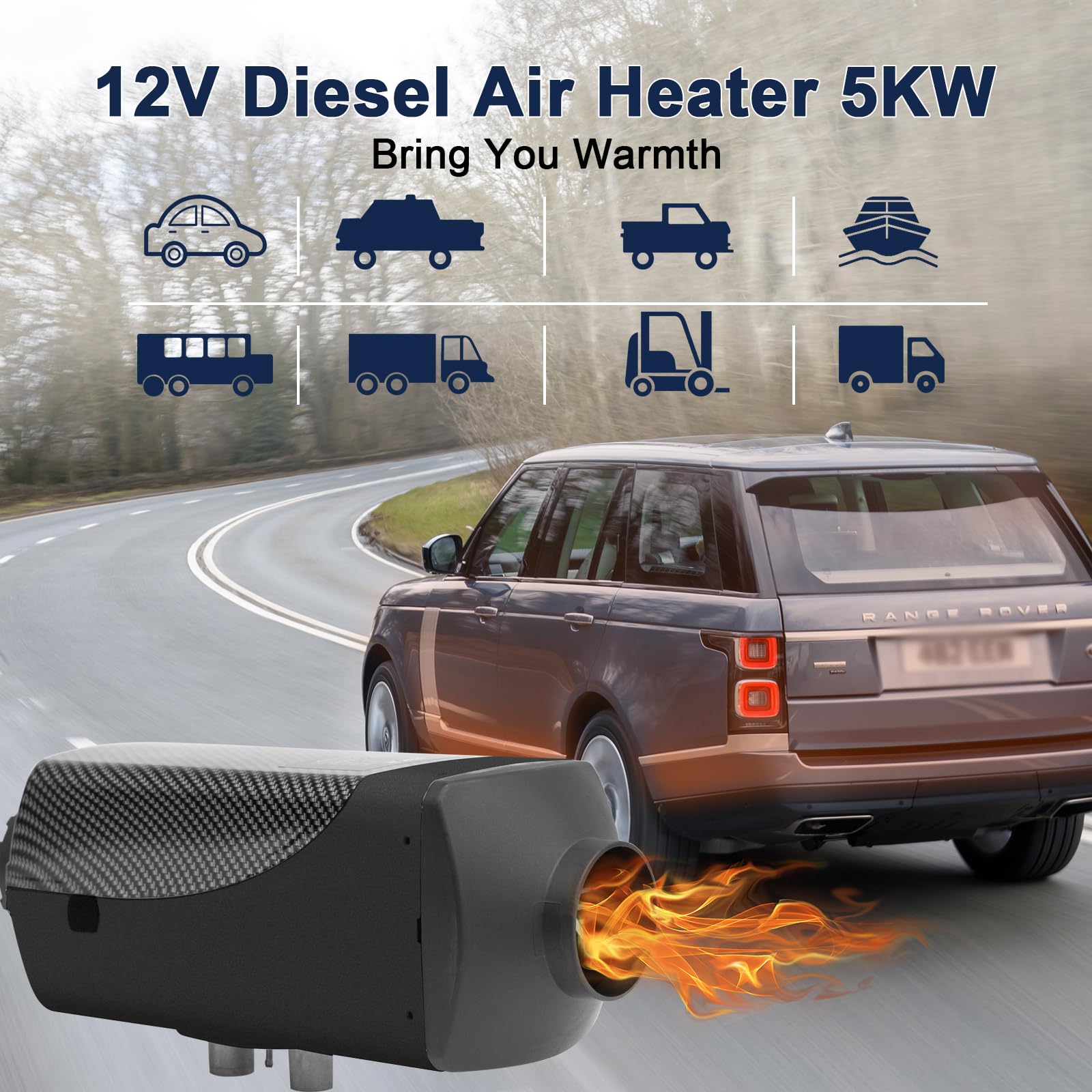 Jacgood Diesel Heater 12V Muffler 8KW Air Diesel Heater 12V Diesel Air Heater with LCD Switch for Car Trucks Motor- Home Boat Bus Can，Black