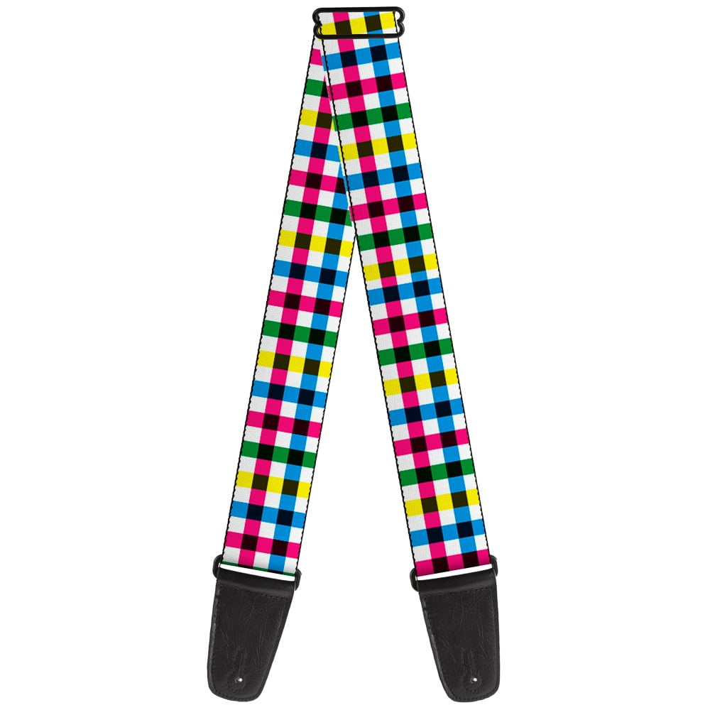 Buckle-Down Guitar Strap, Buffalo Plaid White Multi Color, 2 Inches Wide