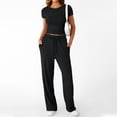 thumbnail image 4 of SUNBS 2 Piece Outfits Matching Summer Sweatsuit Lounge Set Womens Wide Leg Pants Side Ruching Crop Top, 4 of 7