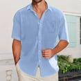 thumbnail image 2 of Inglocry Mens Linen Shirt, Casual Button Up Down Shirts for Men, Beach Short Sleeve Essential Business Top for Summer Light Blue 2XL, 2 of 5