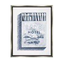 Stupell Industries Lake Hotel Matchbook Drawing Landscape Painting Gray Floater Framed Art Print Wall Art