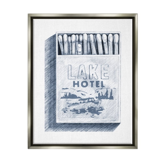 Stupell Industries Lake Hotel Matchbook Drawing Landscape Painting Gray Floater Framed Art Print Wall Art