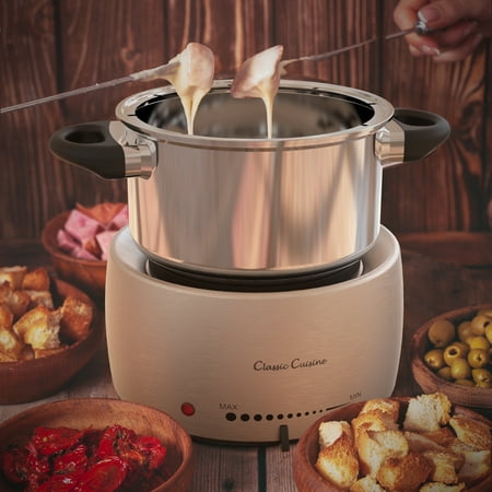 Classic Cuisine Stainless Steel Fondue Pot Set- Melting Pot Cooker and Warmer for Cheese, Chocolate and More - Includes 8 (Best Cheese Fondue At Melting Pot)