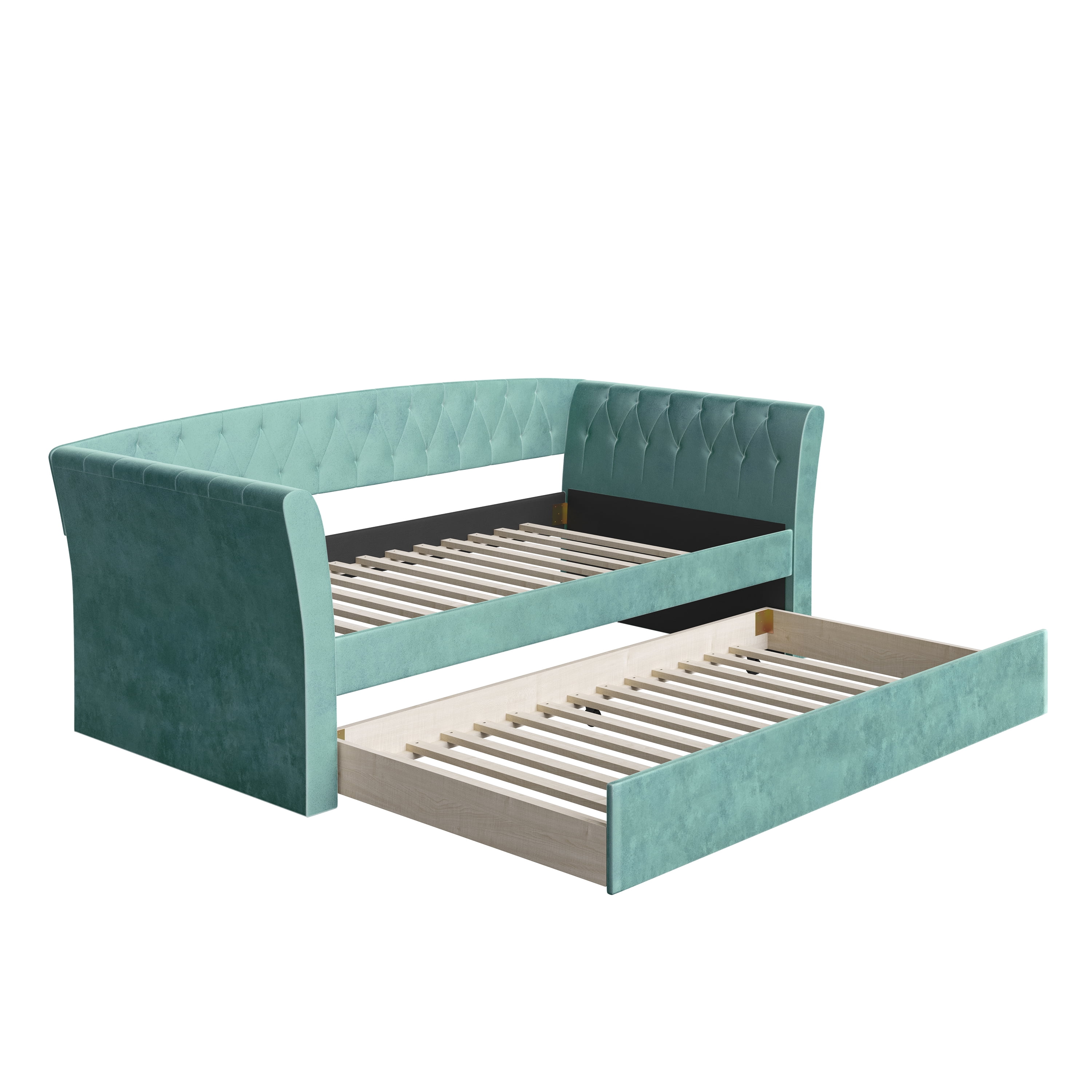 Boyd Sleep Kendal Velour Upholstered with Trundle Daybed, Twin, Aqua Blue