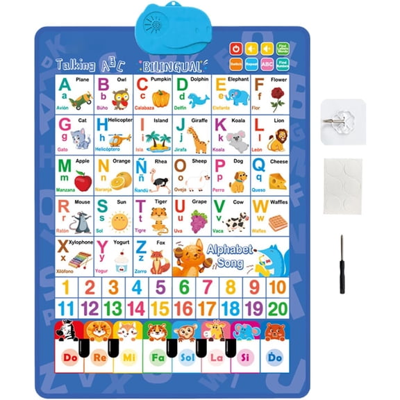 Bilingual Spanish English Alphabet Wall Chart - Talking Learning Poster for Kids Age 1-6 - Interactive Educational Toy with Music