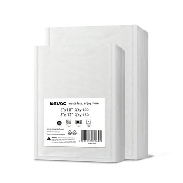 Wevac 250 Pcs Vacuum Sealer Bags 6" x 10"(100), 8" x 12"(150),Pre-Cut Vacuum Seal Bags for Food, Clear