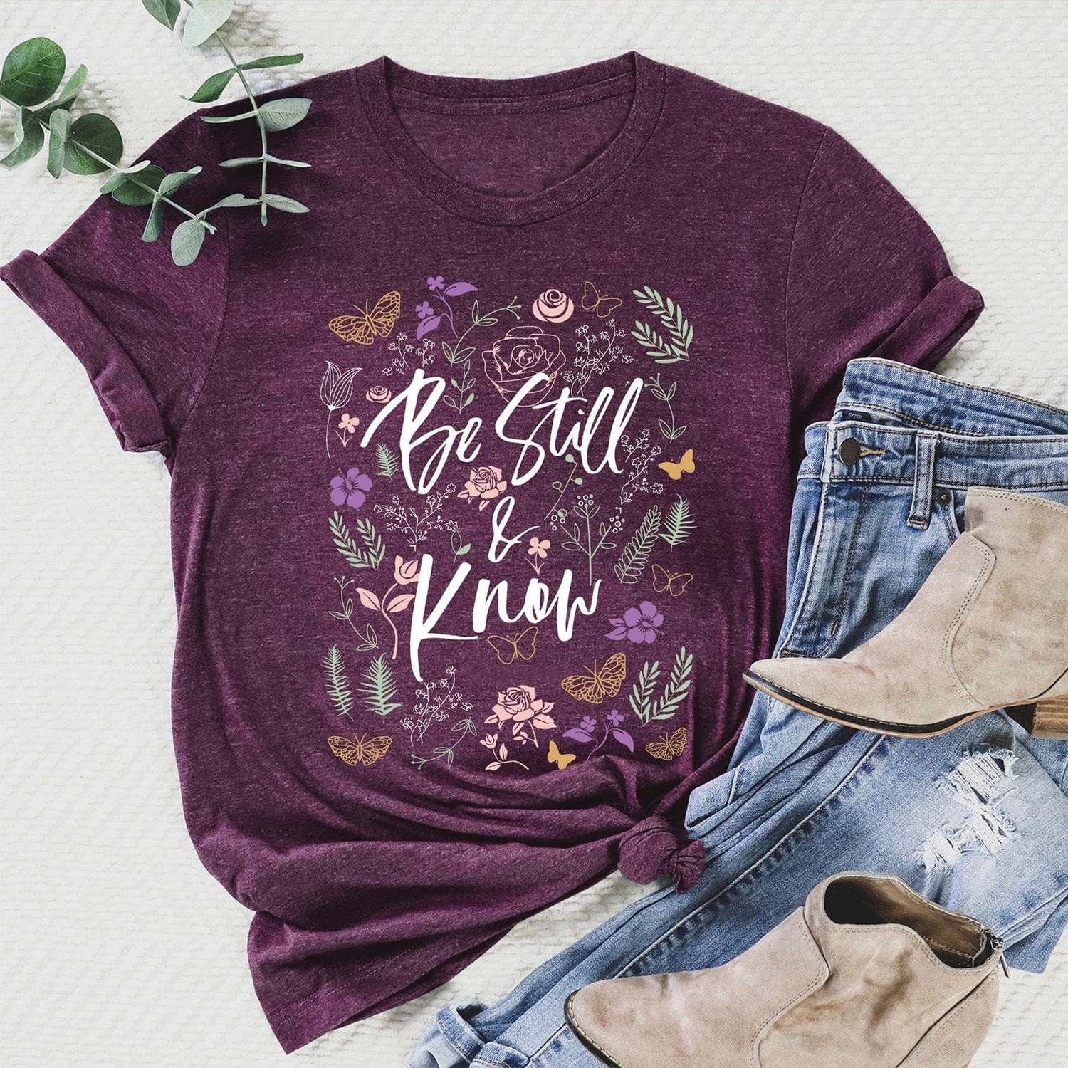 MOSHU Womens T-shirts Round Neck Shirts for Women Short Sleeve Loose Graphic Tees
