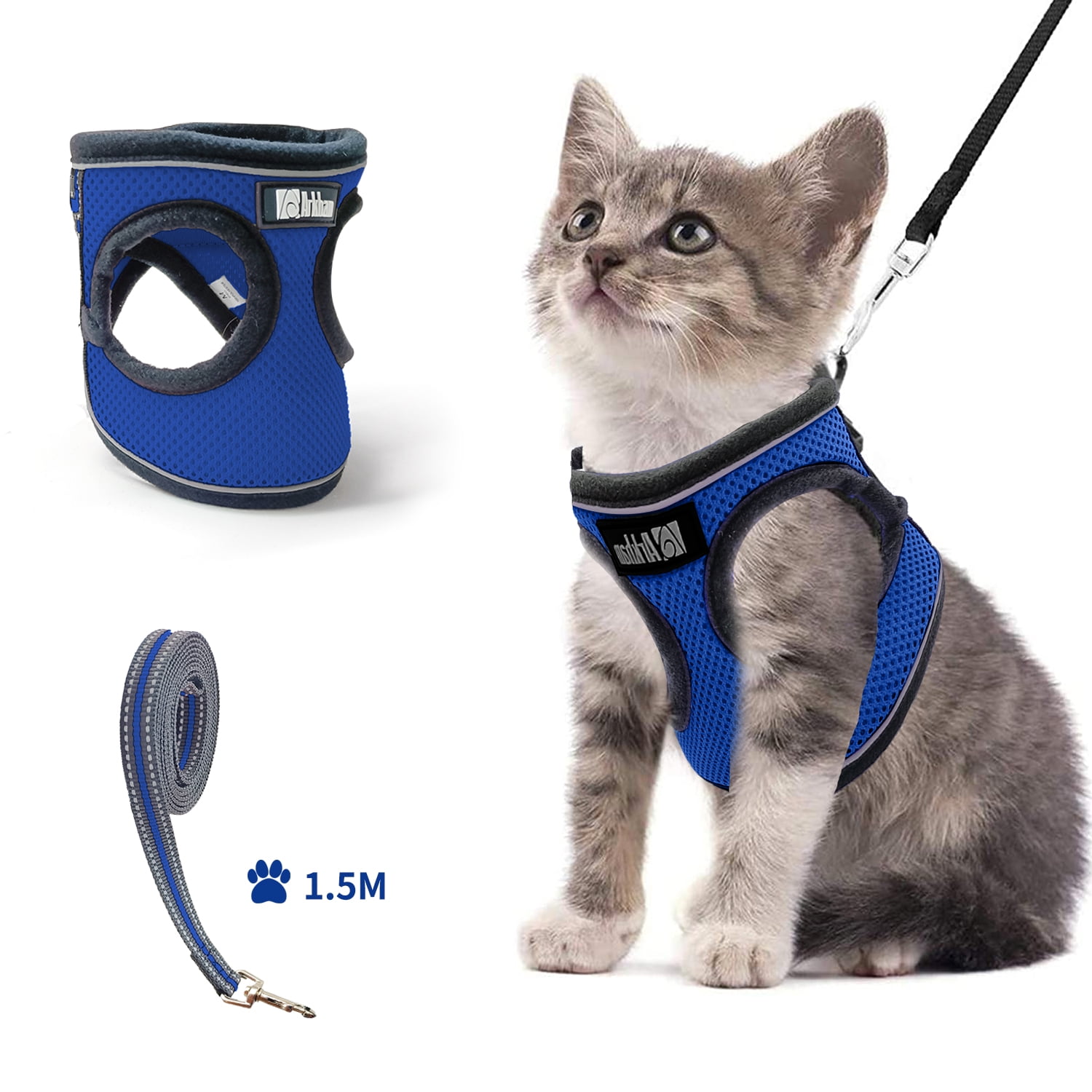 rabbitgoo Cat Harness for Walking Safe Outdoor Cat Jacket with Reflective Strips & 1 Metal Leash Ring Small Cats Soft Mesh Harness Adjustable Vest Harnesses Escape Proof for Small Medium Cats 
