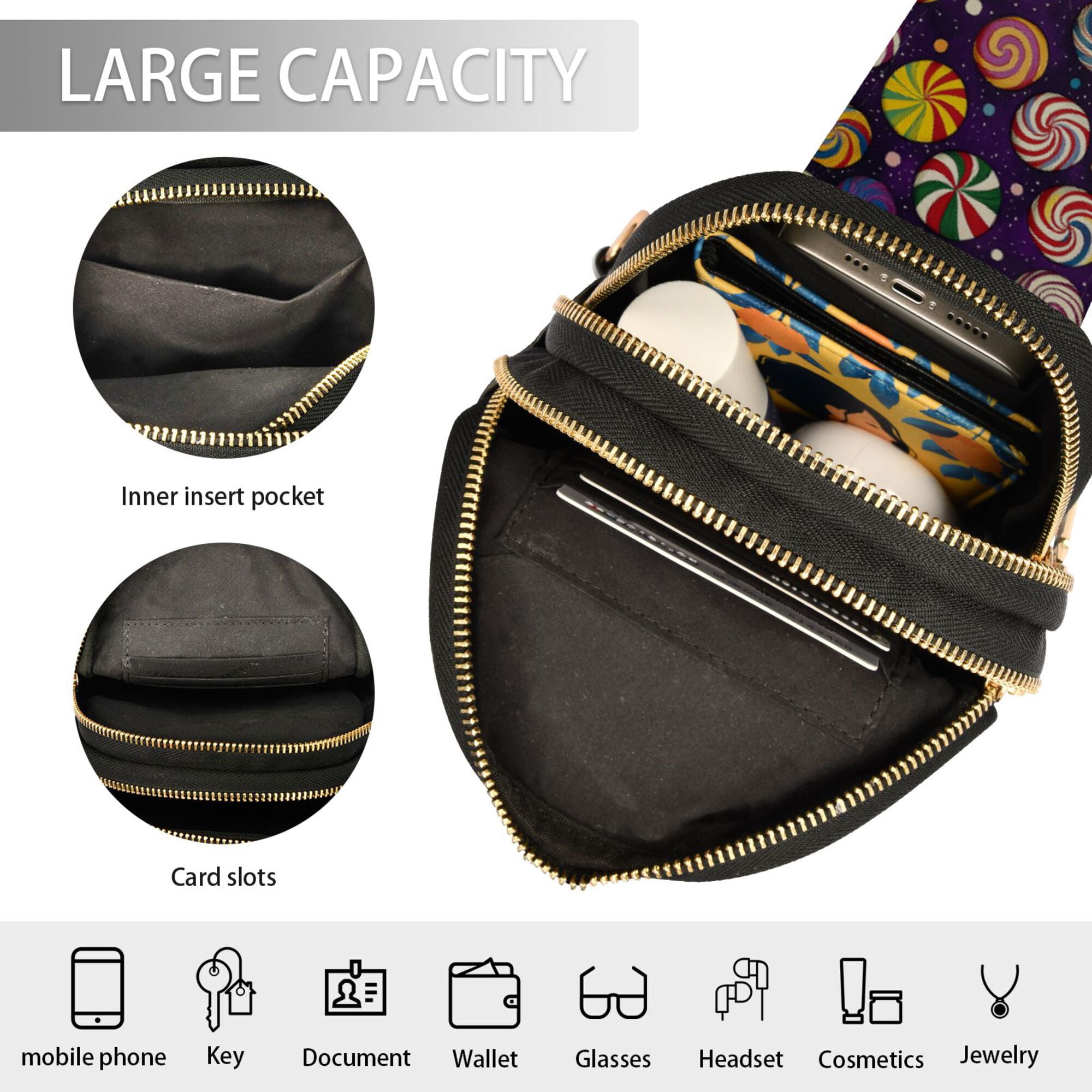 FORMRS Womens Crossbody Sling Bag Travel Daypack Shoulder Chest Backpack, Galactic Candy