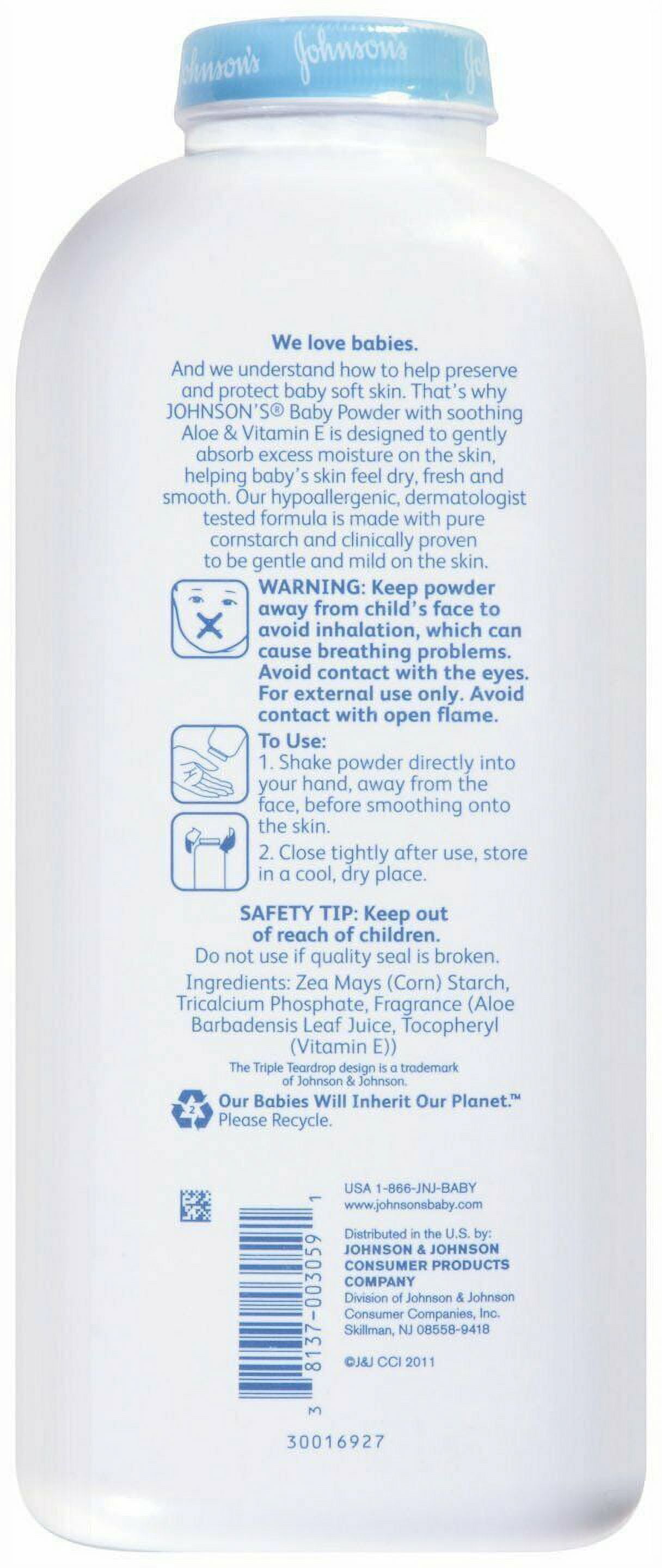Johnson's Baby Powder w/ Aloe Vera & Vitamin E Rash Protection 22oz,3-Pack