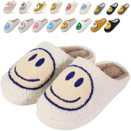 

Cute Smile Slippers for Women Men Happy Face Slippers Comfy Warm Plush Preppy Slippers Soft Slip-on House Slippers Indoor Outdoor