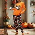 thumbnail image 2 of Women's Pajamas Fall Pajama Sets with Pumpkin Bat Ghost Print Long Sleeve Top and Loose Fit Pants Cozy Casual Sleepwear Women Sleepwear Orange M, 2 of 4