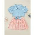 thumbnail image 2 of Franhais Kid Girl Outfits Set, Lapel Ruffle Trim Short Sleeve Buttons Shirts Tops with Bow Butterfly Decoration Mesh Skirt, 2 of 9