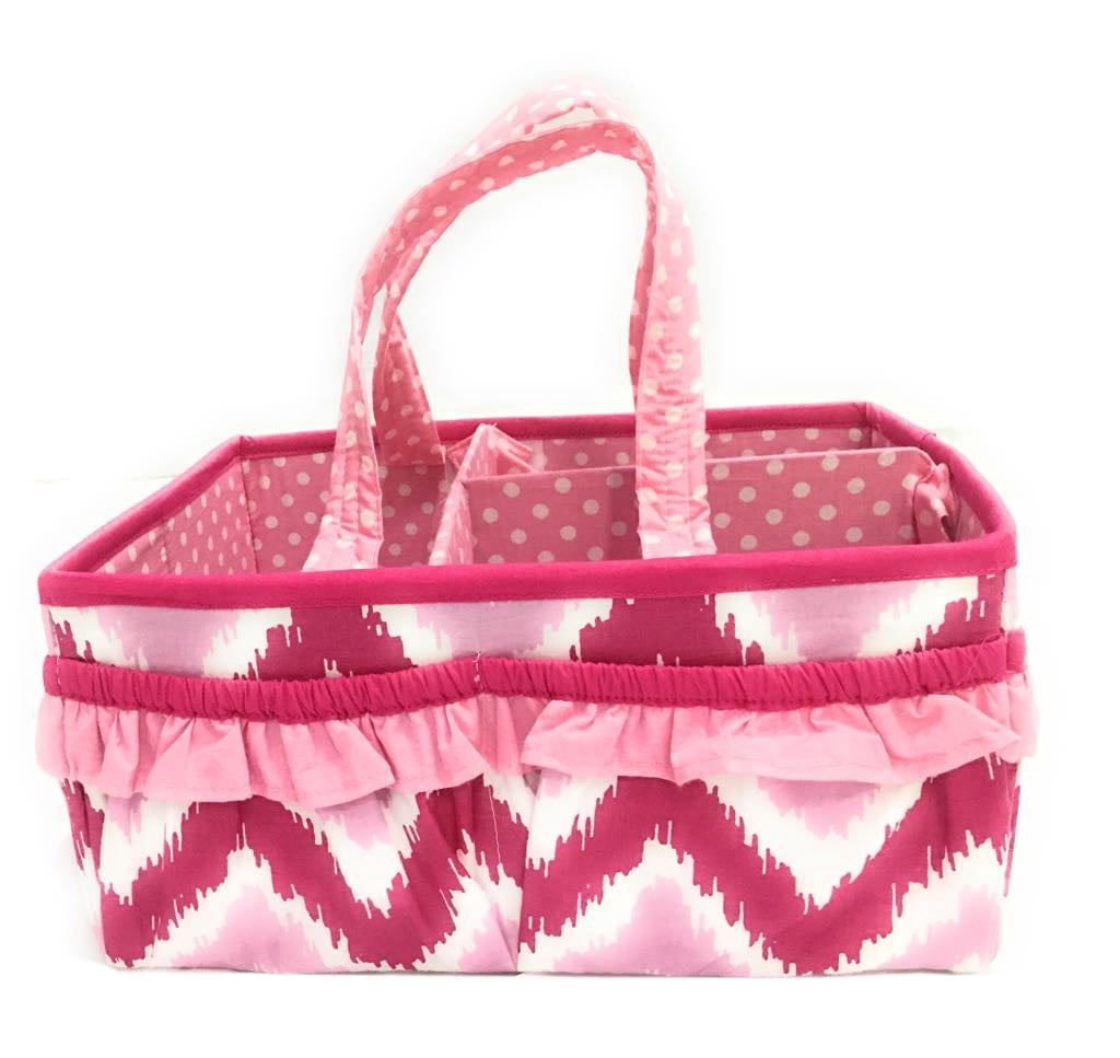 Bacati - Mix N Match Ikat Chevron/Dots Nursery Storage Caddy, Pink/Fuschia