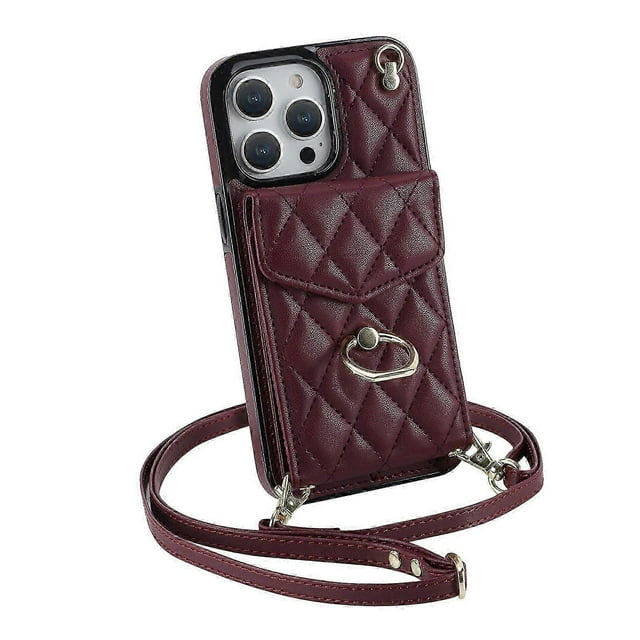 Crossbody Wallet Case for iPhone 15 Pro Max/ 15 Ultra, PU Leather Handbag Purse Cover with Card Slots Holder Wrist Strap Lanyard