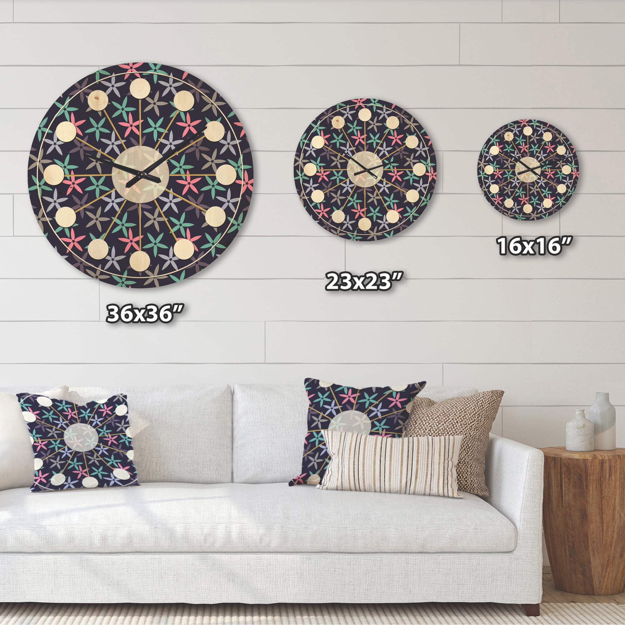 Designart 'Abstract Retro Flower Design V' Mid-Century Modern Wood Wall Clock