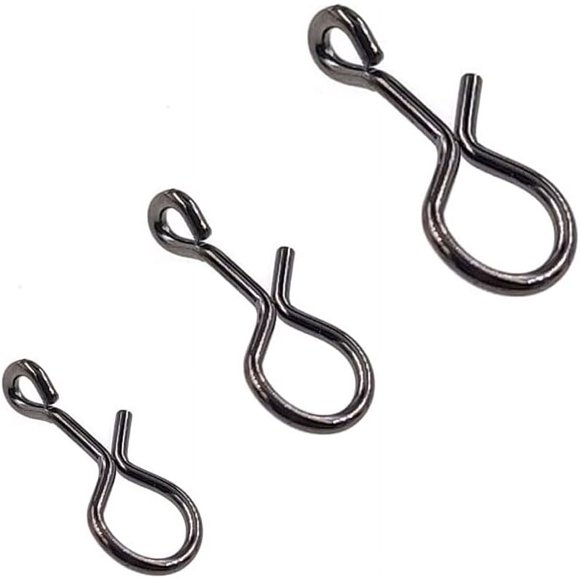 Mosquetones de pesca con mosca sin nudos, de conexión rápida para moscas, anzuelos y señuelos, color negro, paquete de 100 unidades.