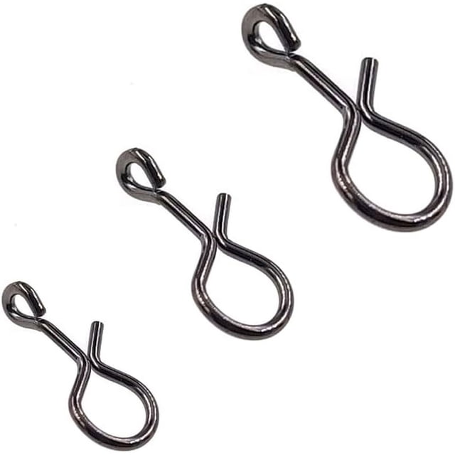 Mosquetones de pesca con mosca sin nudos, de conexión rápida para moscas, anzuelos y señuelos, color negro, paquete de 100 unidades.