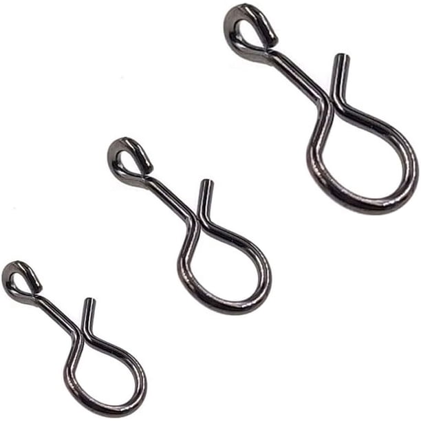Mosquetones de pesca con mosca sin nudos, de conexión rápida para moscas, anzuelos y señuelos, color negro, paquete de 100 unidades.