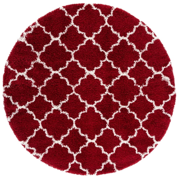 SAFAVIEH Hudson Jaye Plush Geometric Shag Area Rug, Red/Ivory, 7' x 7' Round