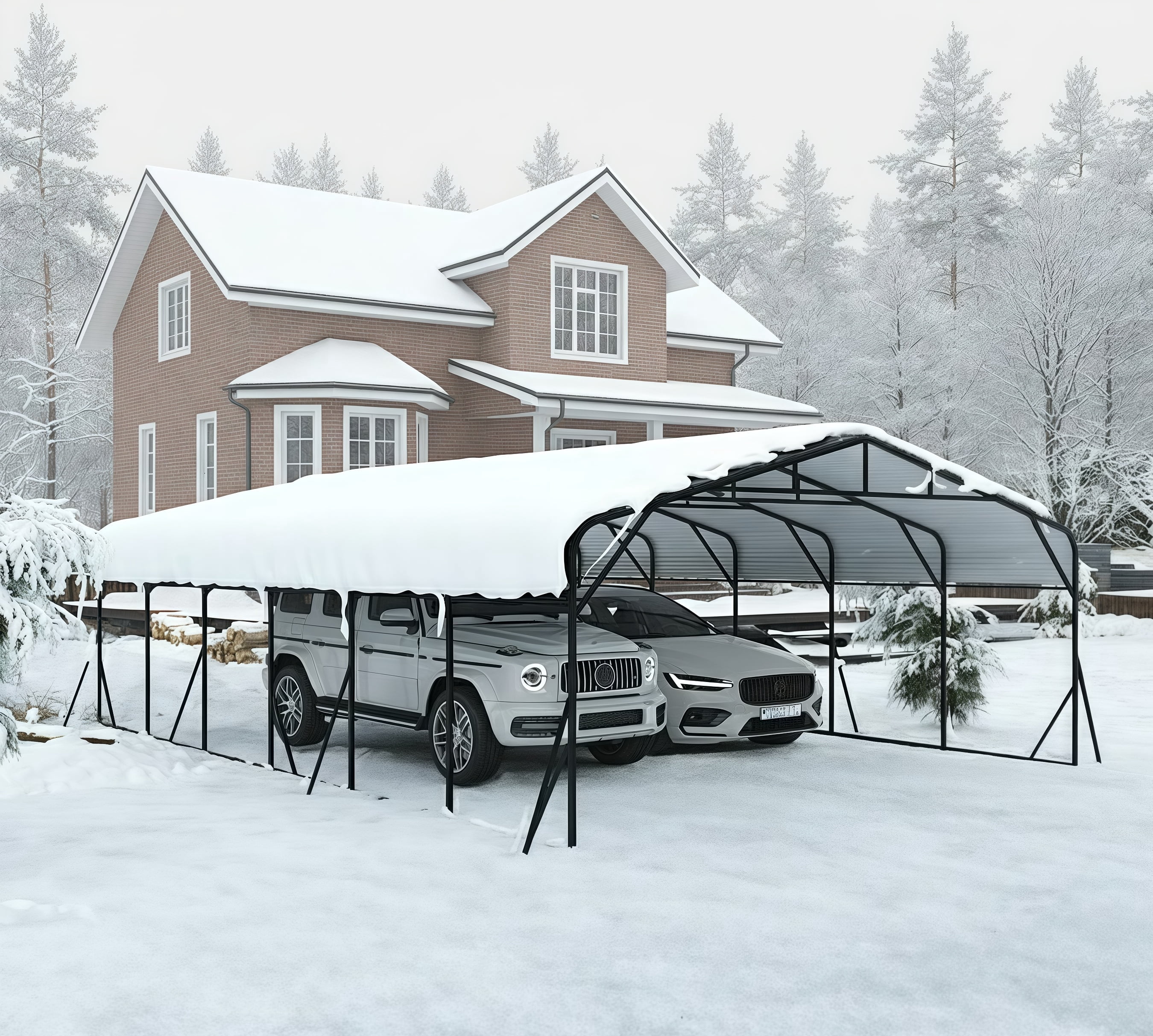 AirWire 20' x 30' Heavy Duty Metal Carport Canopy, Galvanized Steel Roof Car Port, 120MPH Wind & 50PSF Snow Load Rated, Reinforced Stable Triangle Frame Outdoor Garage Shelter for RV, Boat, Truck
