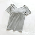 thumbnail image 4 of Olyvenn Stylish Built in Bra Tops Women Loose Fit Scoop Neck Short Sleeve Wear Summer Padded Bra Breathable Lounge T-Shirts Gray S, 4 of 8